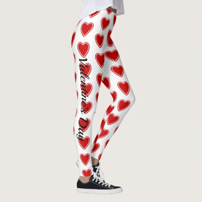 Valentine's Day Hearts White Leggings Yoga Pants (Right)