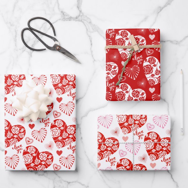 Valentine's Day Hearts Wrapping Paper Sheet (Front)