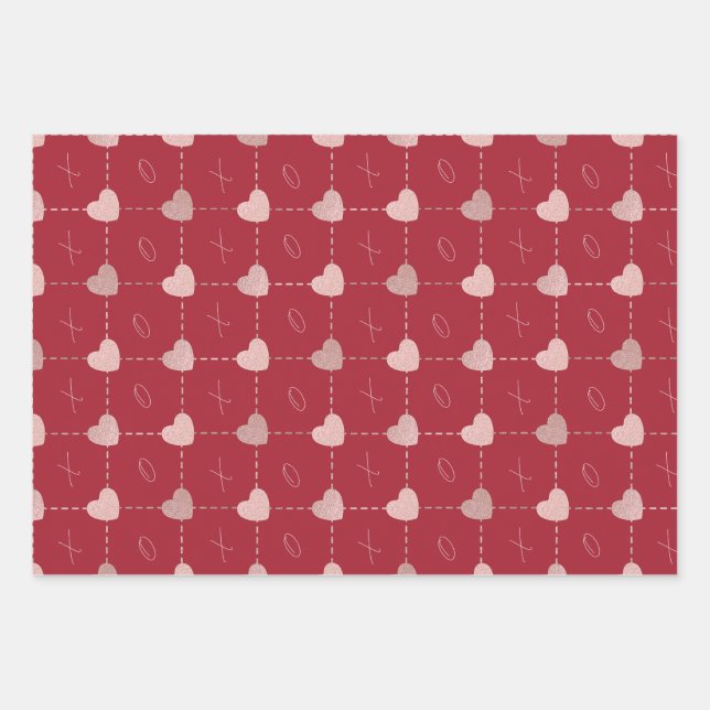 Valentines Day Hearts & X's & O's Wrapping Paper  (Front)
