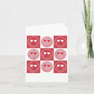 Valentines Day Hippie Groovy Smile Face Heart Chec Card