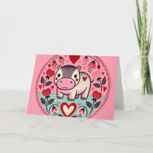 Valentine's day Hippo Hippopotamus                 Card