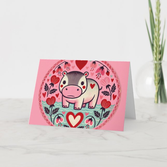 Valentine's day Hippo Hippopotamus                 Card (Front)