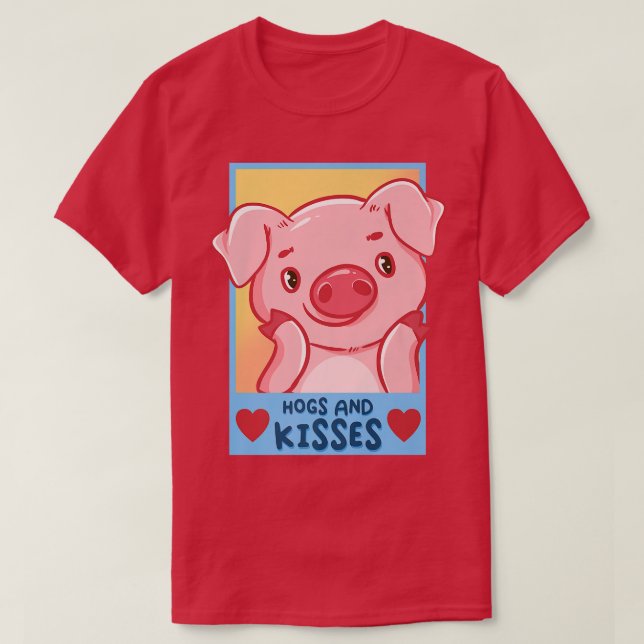 Valentine's Day Hogs And Kisses Valentine Pig Hear T-Shirt (Design Front)