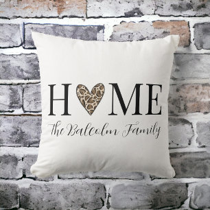 Valentine's Day Home Leopard Heart Family Name Cushion