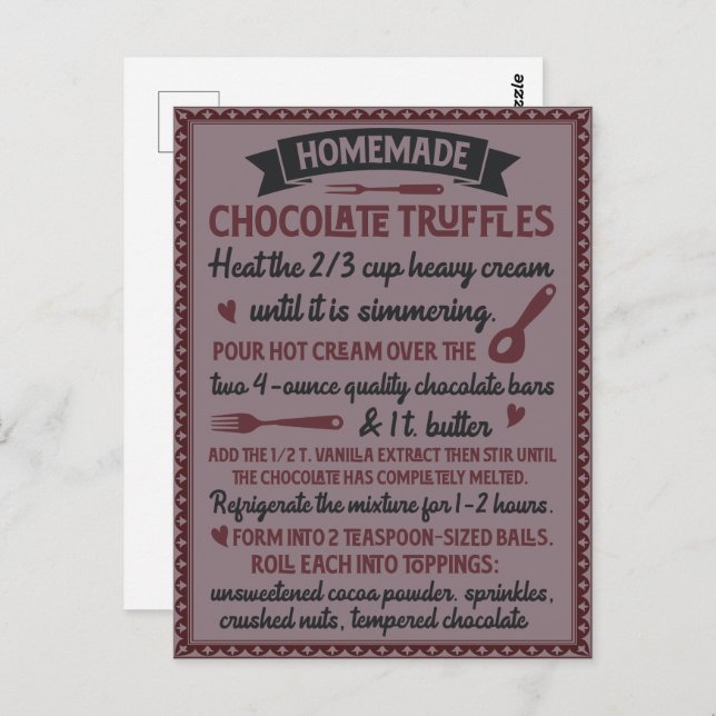 Valentine's Day Homemade Chocolate Truffle Recipe Postcard (Front/Back)