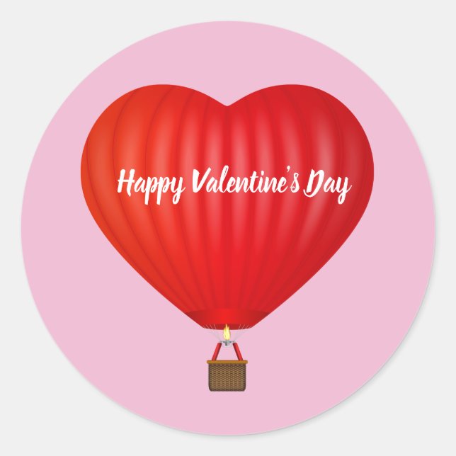 Valentine's Day Hot Air Balloon  Classic Round Sticker (Front)