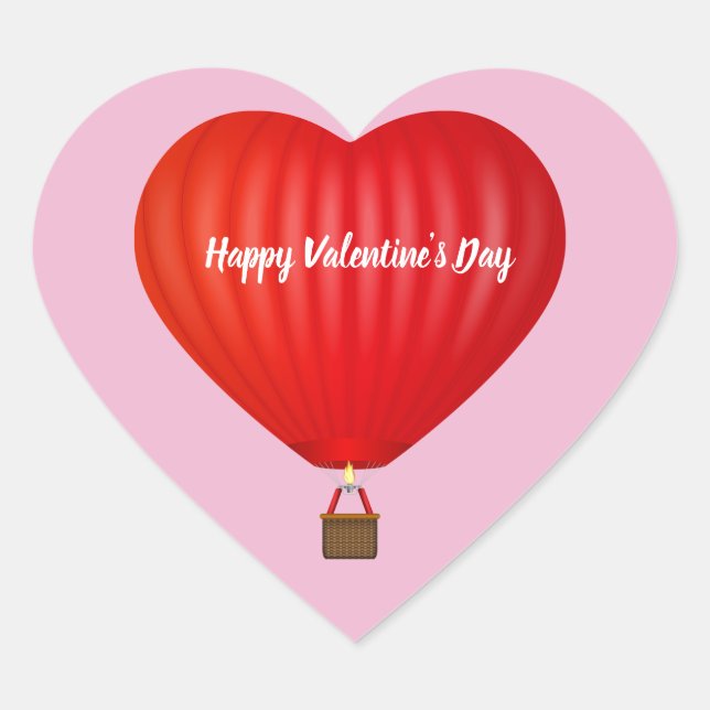 Valentine's Day Hot Air Balloon    Heart Sticker (Front)