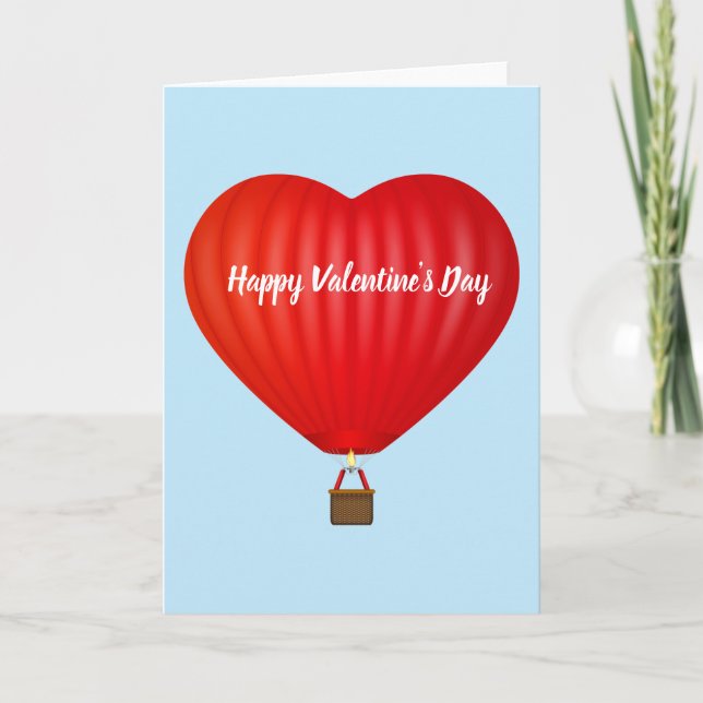 Valentine's Day Hot Air Balloon  Holiday Card (Front)