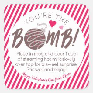 Valentine's Day Hot Chocolate Bomb Square Stickers