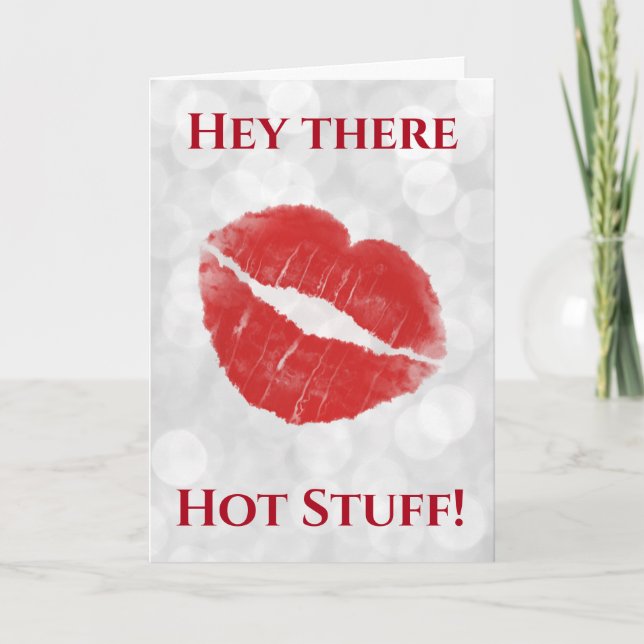 Valentines Day Hot Stuff Lips Kiss Card (Front)
