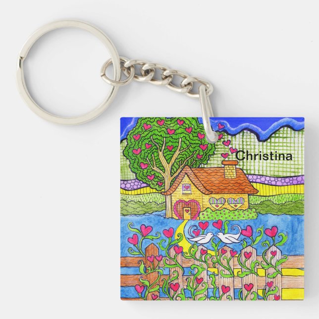 Valentine's Day House of Hearts with Doves Key Ring (Front)