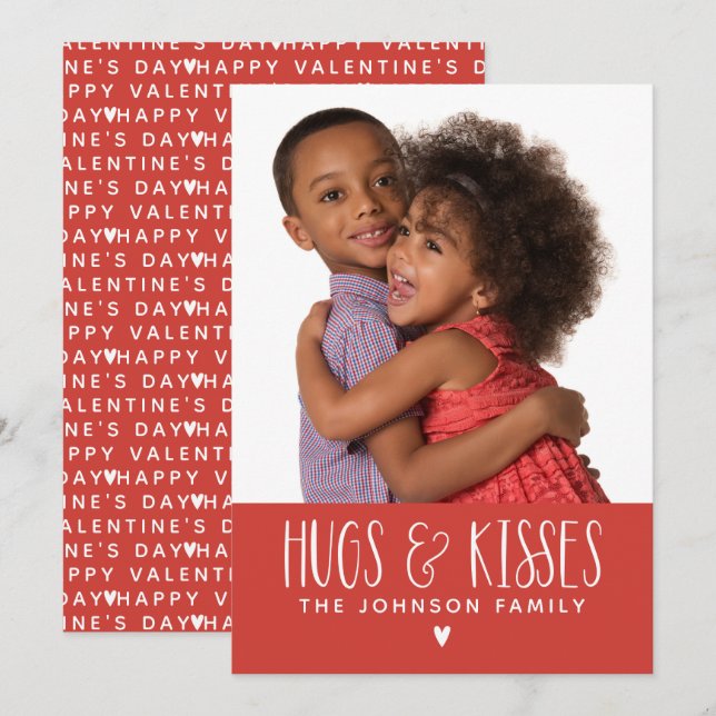 Valentine's Day Hugs Kisses Photo Holiday Card (Front/Back)
