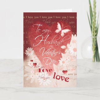 Valentine's Day, Husband. Large Red Heart/Flowers Holiday Card