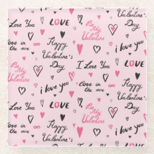 Valentine's Day: 'I Love You' Background. Glass Coaster