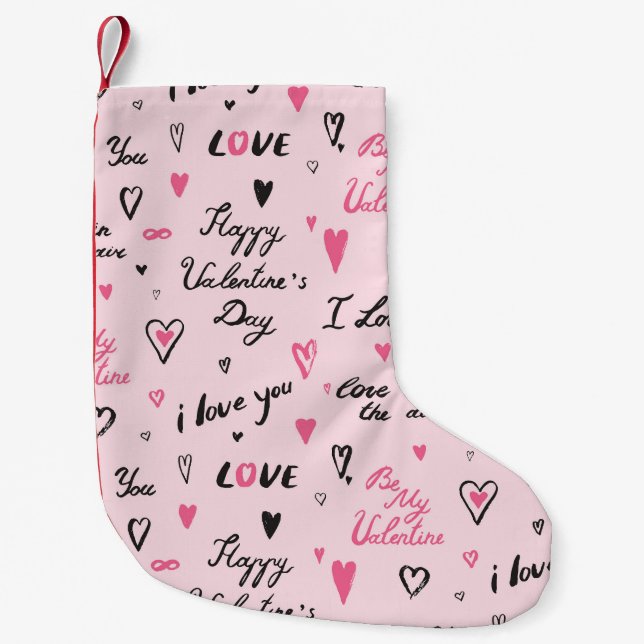 Valentine's Day: 'I Love You' Background. Small Christmas Stocking (Front)