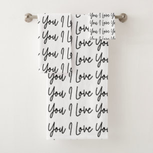 Valentines Day I Love You Black and White Pattern Bath Towel Set