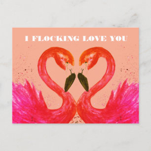 Valentines Day I Love You Flamingo Birds Postcard