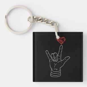 Valentines Day I Love You Hand Sign ASL Heart Key Ring