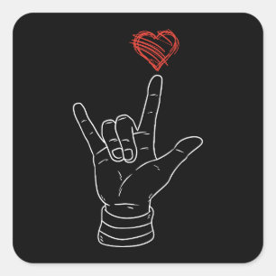 Valentines Day I Love You Hand Sign ASL Heart Square Sticker