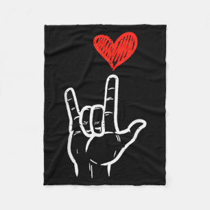Valentines Day I Love You Hand Sign Asl Heart Wome Fleece Blanket