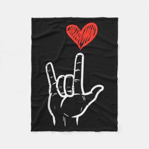 Valentines Day I Love You Hand Sign Asl Heart Wome Fleece Blanket
