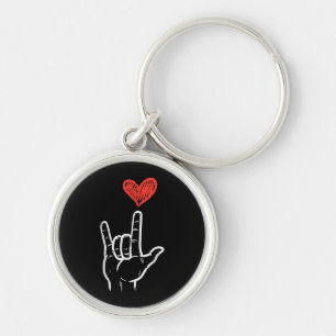 Valentines Day I Love You Hand Sign ASL Heart Wome Key Ring