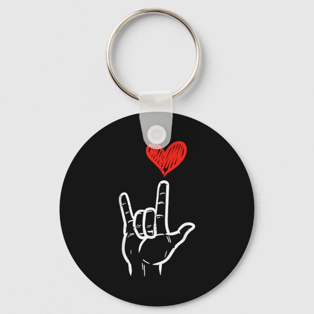 Valentines Day I Love You Hand Sign Asl Heart Wome Key Ring (Front)
