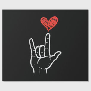 Valentines Day I Love You Hand Sign ASL Heart Wome Wrapping Paper