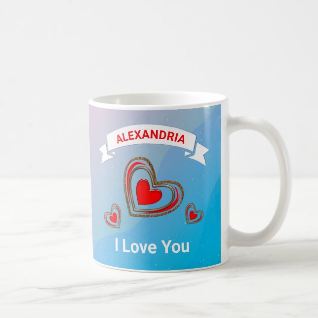  Valentine's Day I Love You Hearts Personalise Coffee Mug (Right)