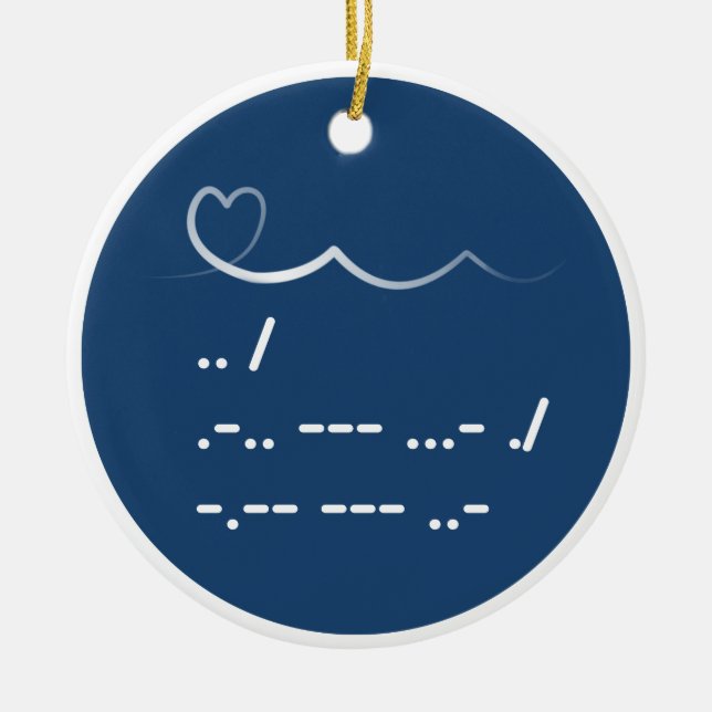 Valentine's Day I love you Morse code Ceramic Tree Decoration (Front)