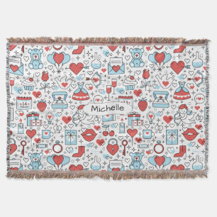 Valentine's Day Icons custom name throw blanket