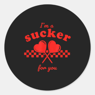 Valentine's Day I'm A Sucker For You Candy Heart L Classic Round Sticker