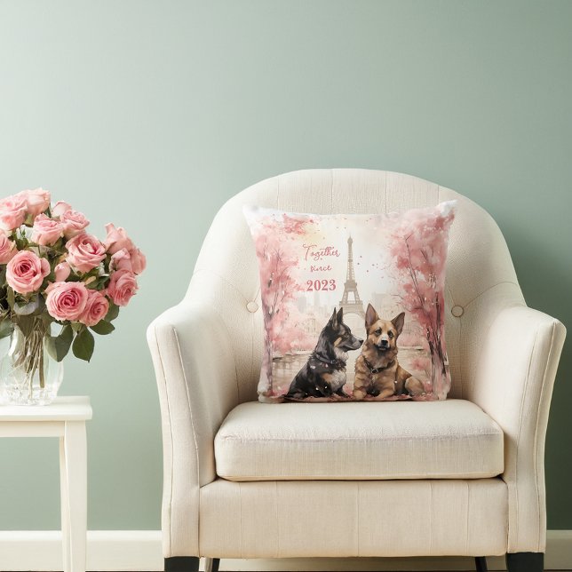 Valentine's Day in Paris - Couple of dogs -  Cushion (Creator Uploaded)
