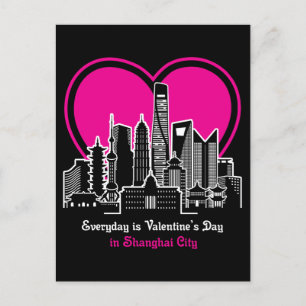 Valentine's Day in Shanghai City Postcard