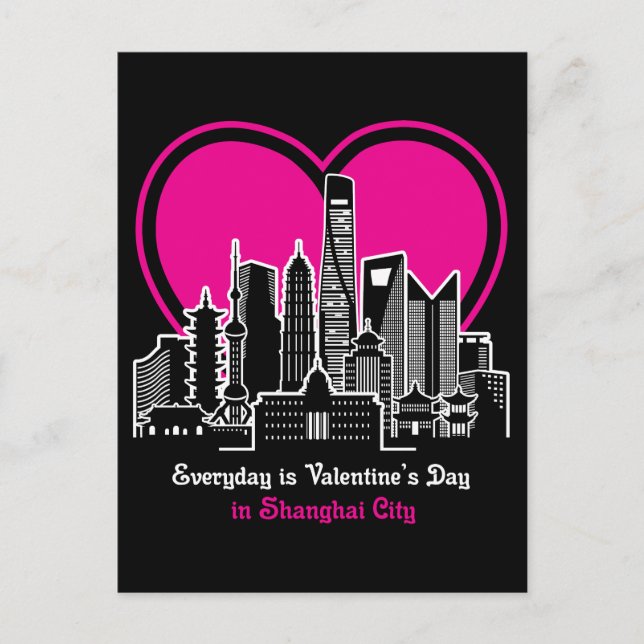 Valentine's Day in Shanghai City Postcard (Front)