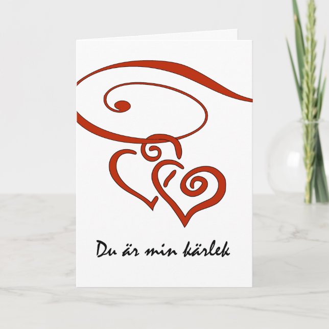 Valentine's Day in Swedish, Hearts Swirl Together Holiday Card (Front)