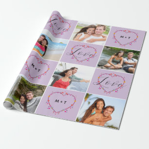 Valentine's Day Initials Love Photo Collage Wrapping Paper
