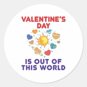 Valentine's Day Is Out of This World Planets Heart Classic Round Sticker