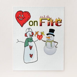 Valentine's Day Jigsaw Puzzle Hearts Fire Snowman