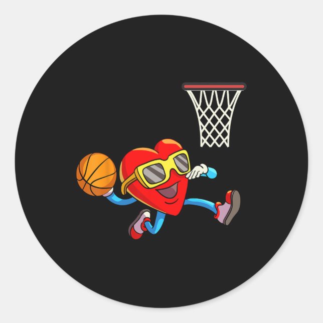 Valentines Day Kids Boys Men Heart Dunking Basketb Classic Round Sticker (Front)