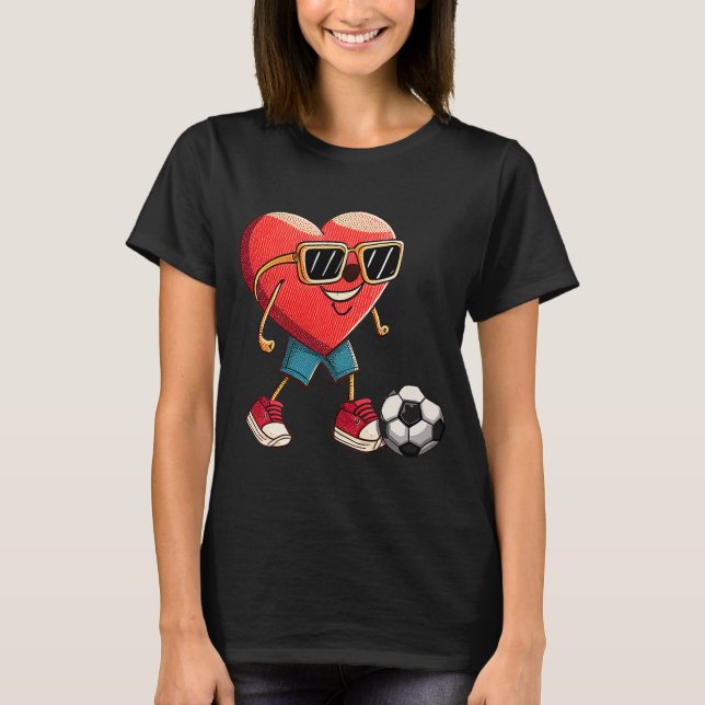 Valentines Day Kids Boys Men Heart Soccer Football T-Shirt (Front)