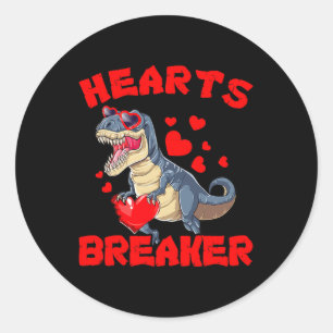Valentines Day Kids Dinosaur T Rex Lover Hearts Br Classic Round Sticker