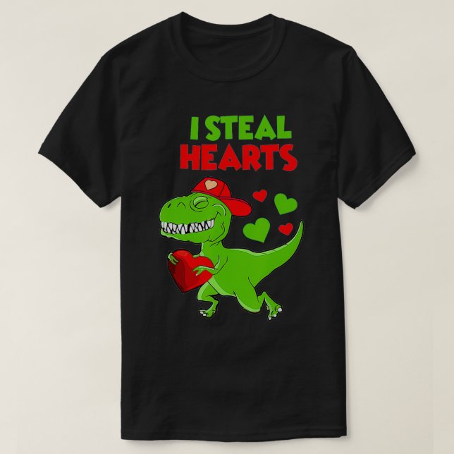 Valentines Day Kids Dinosaur TRe Lover  I Steal He T-Shirt (Design Front)