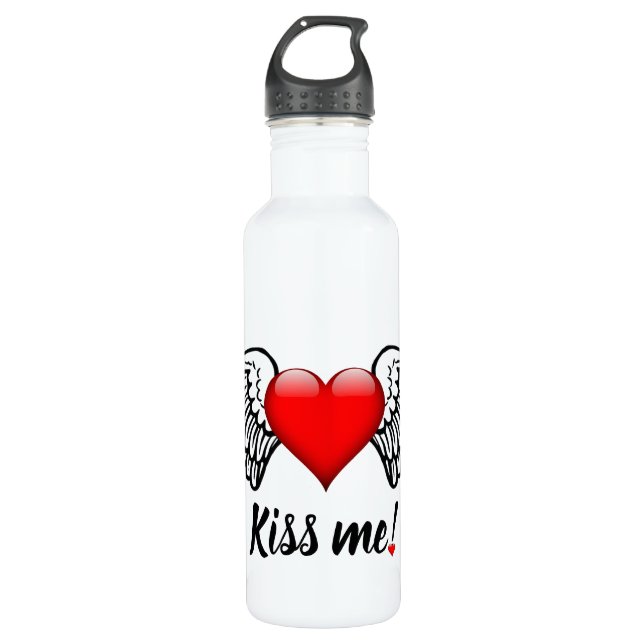 Valentines Day Kiss Me 24.Oz Water Bottle (Front)