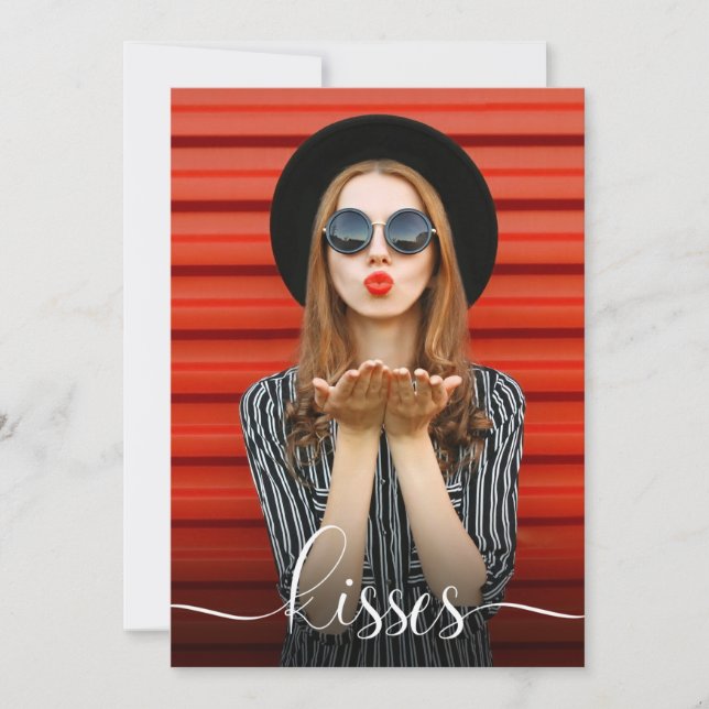 Valentine's Day Kisses with Your Selfie Photo Card (Front)