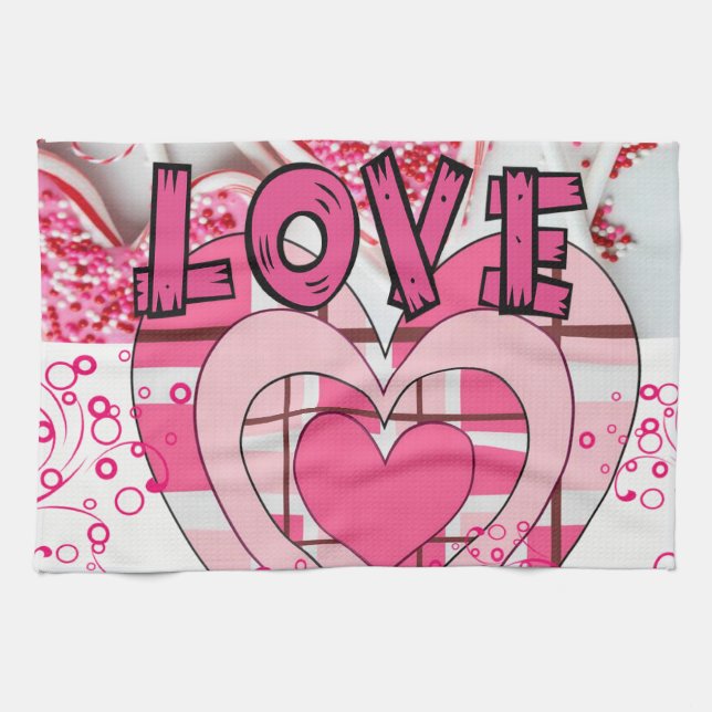Valentine's Day Kitchen hand towel, Love Tea Towel (Horizontal)