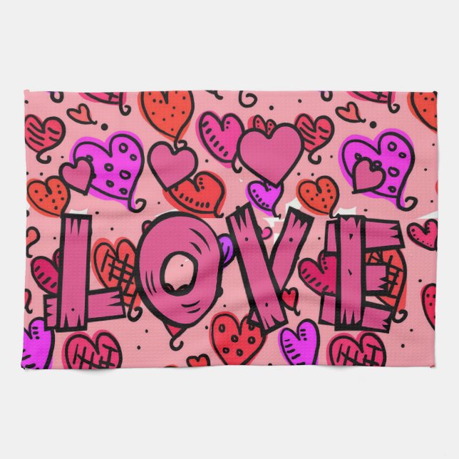 Valentine's Day Kitchen hand towel, Love Tea Towel (Horizontal)