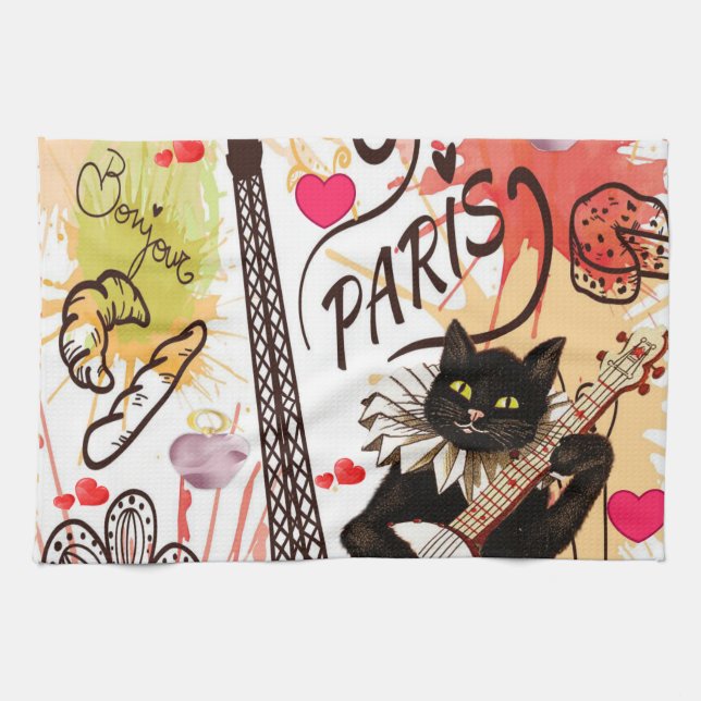 Valentine's Day Kitchen hand towel, Paris France Tea Towel (Horizontal)