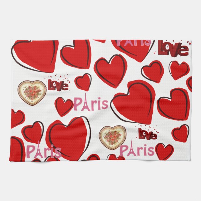 Valentine's Day Kitchen hand towel, Paris France Tea Towel (Horizontal)