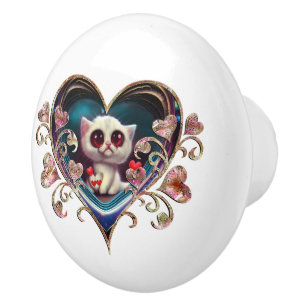 Valentine's Day Kitten Ceramic Knob